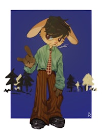 a cartoon of a bunny wearing a tie and pants