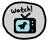 a cartoon tv with a bird on it and the word watch