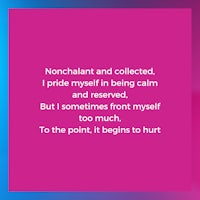 a pink background with a quote that says,'nonchalant and collected i pride myself in being calm and reserved sometimes front myself