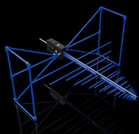a blue tv antenna on a black background