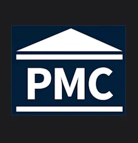 the pmc logo on a black background