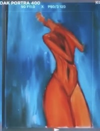 a painting of a woman in a red dress