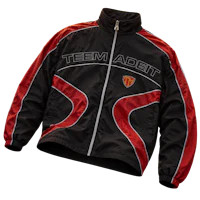 a black and red jacket with the word team adit on it