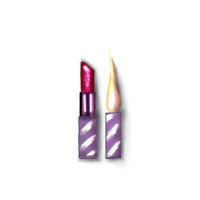 a purple lipstick on a white background