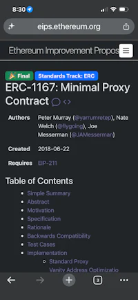 ecr 165 minimal proxy contract screenshot