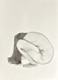 a drawing of a naked woman crouching down