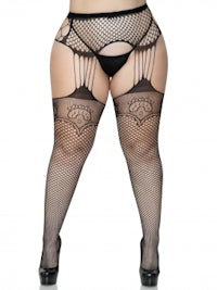 a woman in black fishnet stockings