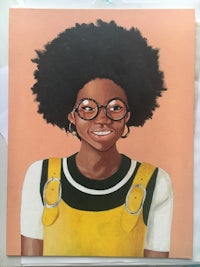 a painting of an afro girl wearing glasses