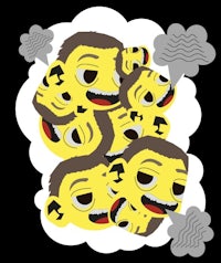 a group of yellow faces in a cloud