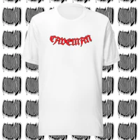 a white t - shirt with a red logo on it
