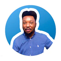 a man in a blue checkered shirt is standing in front of a blue circle