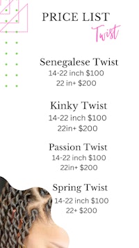 a price list for senegalese twists