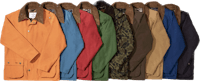 a row of different colored jackets with a camouflage pattern