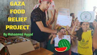 a group of people holding signs with the words gaza food relief project