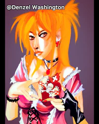 an orange haired girl holding a heart