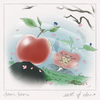 a cartoon illustration of an apple and a flower