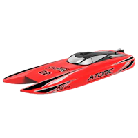 a red and black speed boat on a black background