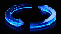two blue arrows on a black background