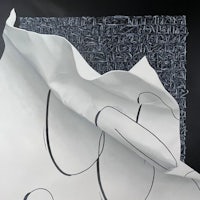 a painting of a piece of paper with writing on it