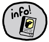 a black and white icon with the word info on it