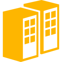 a yellow and black server icon on a black background