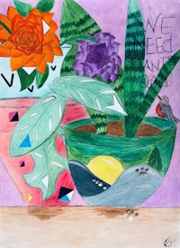 a drawing of a pot with flowers in it