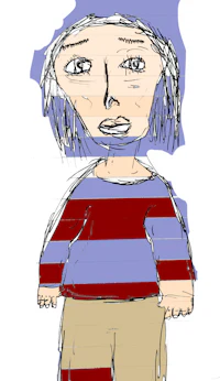 a drawing of a boy in a striped shirt