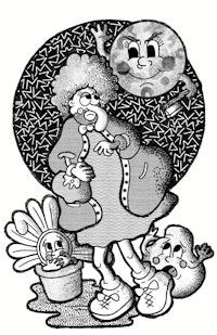 a black and white drawing of a woman holding a baby