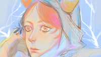 a drawing of a girl with horns on her head