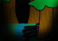 a black and white drawing of a tree in the dark