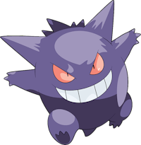 a purple pokemon character with red eyes