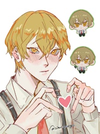 a drawing of a man holding a heart shaped toy