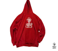 a red hoodie with a white design on it
