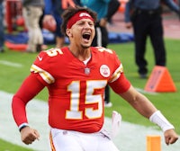 a kansas chiefs football player is celebrating on the field