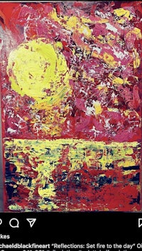 a painting of a sunset with red and yellow colors