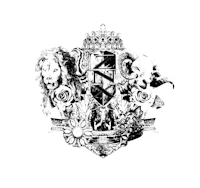 a black and white drawing of a lion and a crown