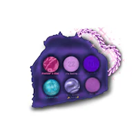 a purple bag with a bunch of different colors on it