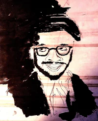 a drawing of a man with glasses and a hat