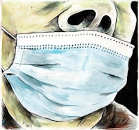 a drawing of a person wearing a surgical mask