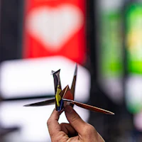 a person holding an origami bird