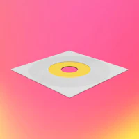 a cd on a pink and yellow background