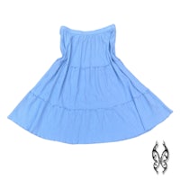 a blue dress with a tribal design on it