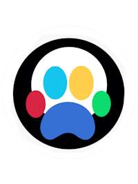 a colorful logo with a paw print on it