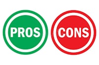 a green and red sign with the words pros and cons