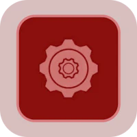 an icon with a gear wheel on a red background