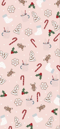 a pink christmas pattern with candy canes and gingerbread men