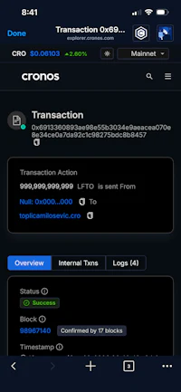 a screenshot of the cronos app on a phone