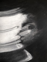 a black and white painting of a woman's face