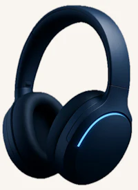 a pair of headphones with a blue light on them
