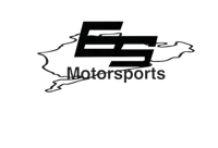 es motorsports logo on a black background